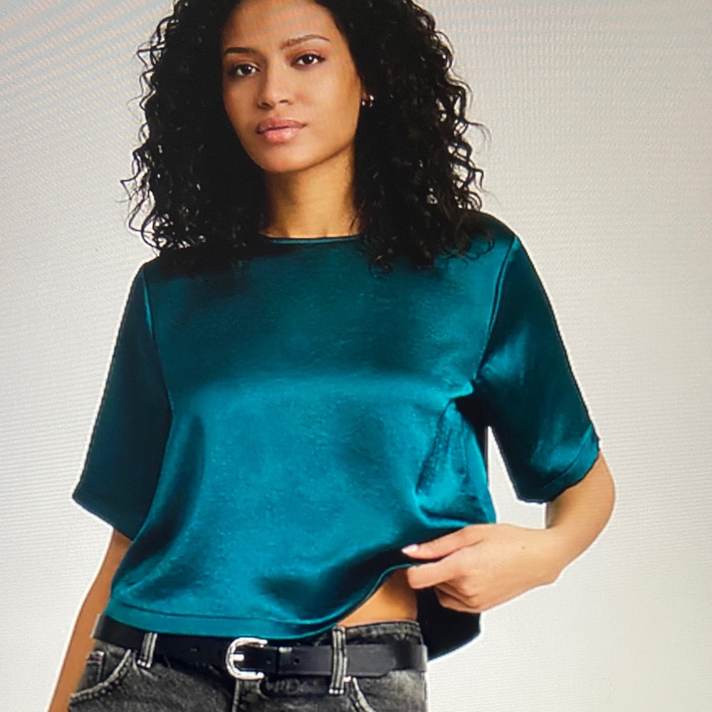 Express Teal Satin Short Sleeve Top